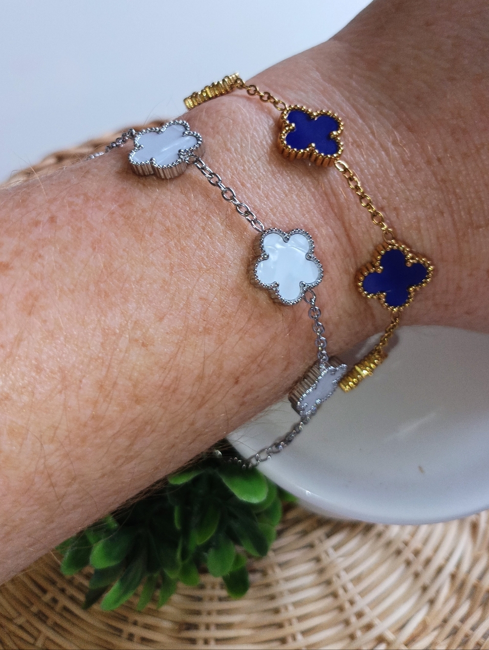 Clover Station Bracelet Set | Blue & White | 18K Gold Filled + Silver Tone | VCA